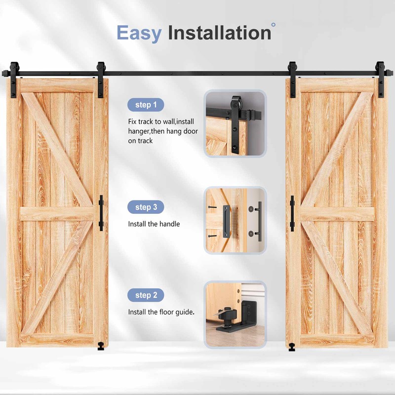 EaseLife 10 FT Double Sliding Barn Door Track and Handle