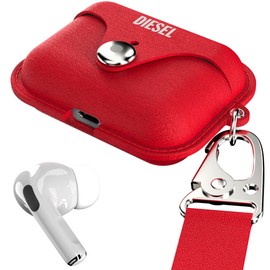 DIESEL AirPods Pro 2 Case / AirPods Pro Case, Premium Leather, Genuine Leather, Cowhide Leather, Attached Clip, Logo Label, Stylish Cover, Brand Logo (Diesel AirPodsPro 1st / 2nd Generation Case,
