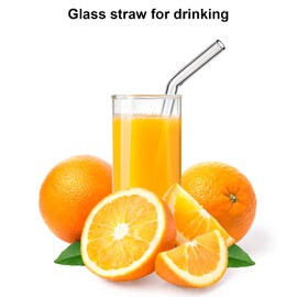 LIFEHIM Reusable Glass Straws Shatter Resistant Clear, Skinny Glass Straw Bent Thin for 16 oz Cups Tumblers 9 inch 8mm