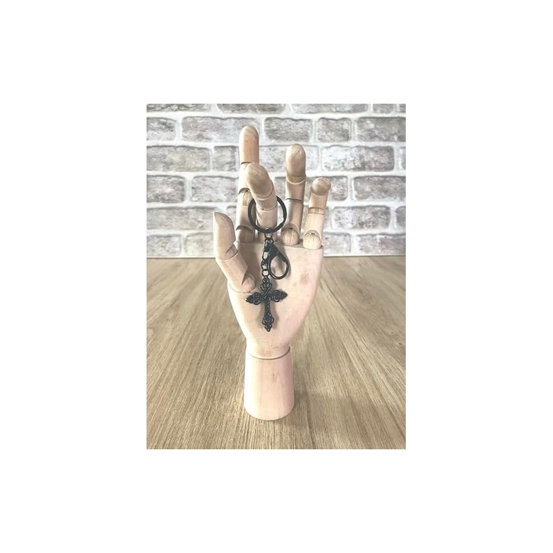 LARGE KEYRING - Cross - Black Plated. Split Ring And