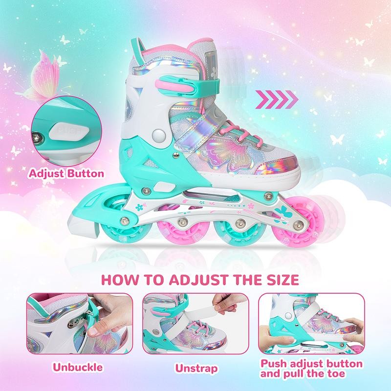 Nattork Adjustable Inline Skates for Kids - Fairy Wing Teal