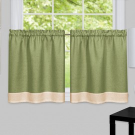 Collections Etc Darcy Two-Tone Cafe Curtain Tier Set Green 58" X 24", Green, 58" X 24"