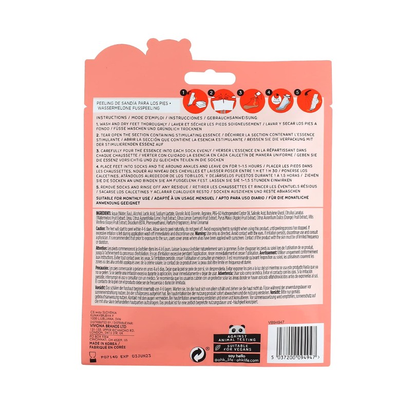 Oh K! Exfoliating Foot Socks, For Dry Hard Skin, Watermelon
