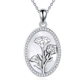 ONEFINITY Carnation Necklace 925 Sterling Silver January Birth Flower Necklace Carnation Jewellery Gift For Women