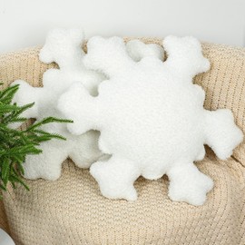 peony man 2 Pcs Snowflake Throw Pillows Christmas Decorative Throw Pillow Winter Snowflake Plush Pillow White Snowflake Shaped Pillow for Winter Christmas Sofa Couch Bed Home Party Decor, 16 x 16 Inch