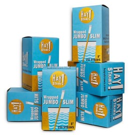 HAY! Straws® | Wrapped Jumbo Slim 8" Straws | 250 or 1500 Count | 5-6.5mm Diameter | 100% Plant-Based Reed Stem | Compostable, Disposable, Plastic-Free Drinking Straws (1500)