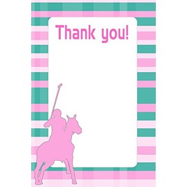 30 Blank Thank You Cards Pink Green Stripes Polo Design Baby Boy Shower Birthday Party + 30 White Envelopes