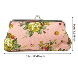 Honbay 4PCS Canvas Floral Coin Purse, Kiss Lock Change Purse, Vintage Trinkets Pouch, Cell Phone Pouch, Rose Pattern Clasp Closure Wallet, 3.54 x 7.48"(9x19cm)