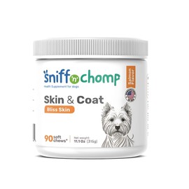 Sniff ‘n’ Chomp Skin & Coat – Omega-3, Vitamin C & Biotin Supplement for Dogs – Supports Healthy Skin & Shiny Fur – Salmon Flavor, 90 Soft Chews