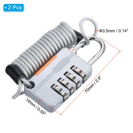 PATIKIL 2 Pack 4 Digit Combination Lock, Helmet Padlock Cable Lock Gym Locker Lock with 3.28Ft Flexible Security Steel Lock Wire for Bike Locker Travel Luggage, Grey