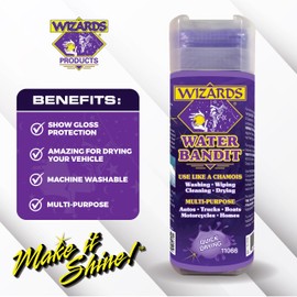 Wizards - Water Bandit Machine Washable Multi Purpose Synthetic Drying Chamois for Autos, Trucks, Boats, Motorcycles, and Homes, King Size 27"x17"