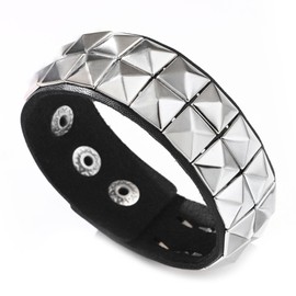 Pitmmord Punk Rock Studded Bracelet Pyramid Rivet Faux Leather Wristband Adjustable Snap Arm Band Cuff Bracelet(Black)