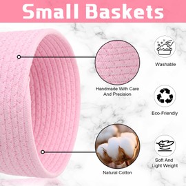 Boao 4 Pcs Small Storage Cotton Rope Woven Baskets for Gifts Empty Boho Shelf Closet Storage Bins Gift Cute Baby Basket Nursery Holiday Decorative Bins for Living Room Bedroom(Pink)