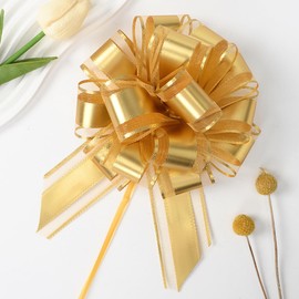Gift Bow, Gold, Large (16 cm), Pack of 10 Gift Ribbons, Pull Bow, Gold, Gift Bow for Wedding, Birthday, Gift Wrapping