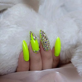 ZYBUXY light green press on nails luxury gem Crystal diamond False Nails long Stiletto Stick Fake Nails 24pcs wedding nails for bride