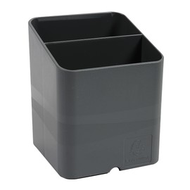 Exacompta - Ref 67707D - Pen Pot PEN-CUBE - 74 x 74 x 93mm in Size, 2 Compartments for Organising Pens & Pencils, Groove Underneath to Feed Cables - Office Mouse Grey