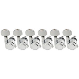 Musiclily Pro 6-in-line 18:1 Ratio Full Sealed Locking Machine Heads Tuners Tuning Pegs Keys with Hex Button 45 Degree Screw for Strat Tele Style Electric Guitar, Chrome