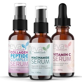 Eva Naturals - Juego de 3 sueros para el cuidado de la piel con 20% de suero de vitamina C, suero complejo de péptidos, suero de vitamina B3 de niacinamida, suero de péptidos para la cara, suero facial