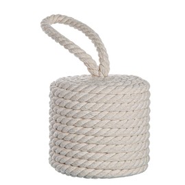 Zoeynex Elegant White Cotton Rope Door Stopper - Heavy-Duty 3.5lb Cylindrical Doorstop with Handle - Coastal Decor Weighted Door Stop for Interior, Exterior, Sliding Doors - Soft Touch Design