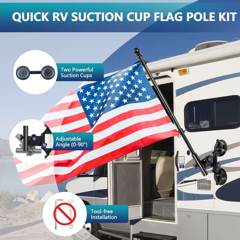 BOHMR Suction Cup Flag Pole Holder for RV, 0-90°Angle, No