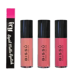 Set Viral Rubores Líquidos Bissu y Labial Mate Larga duracion Ivy, 3 tonos disponibles (801 Pink Pop)
