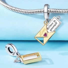 Streetculture Glaube an Dich selbst - Brief mit Umschlag - Erinnerung Kraft Willen Ausdauer Gewinner Siegerin - Believe in yourself - Bettelarmband Anhänger Schmuck 925 Silber Zubehör Sterlingsilber