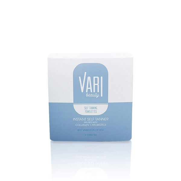 Vari Beauty Self-Tanning Towelettes (4" x 4") with Collagen and Probiotics | Imparts an Off-the-Beach Bronze Look | Quick Drying and Streak Free | Ultimate Hydration & Moisturization