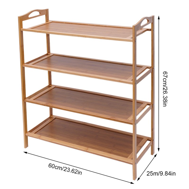YINZINR 4-Tier Bamboo Shoe Rack, Brown, 18"W x 18"L x