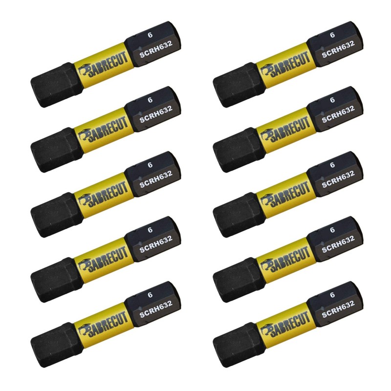 10 x SabreCut SCRH632_10 32mm H6 Hex Magnetic Impact Screwdriver