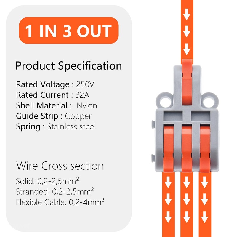 XALXMAW 18Pcs Lever Wire Connectors, 1 in 3 Out DIY