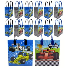 TINYMILLS Race Car Party Favor Gift Bags, Set of 12, Reusable Plastic Treat Bags with Handles