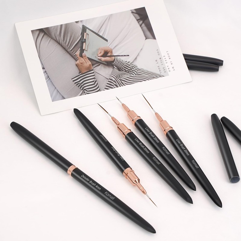 Komall Metallic Nail Art Brushes, 5Pcs Liner Brush Set, UV