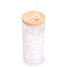 Tronco 20 oz Glass Tumbler Glass Water Bottle Straw Silicone Protective Sleeve Bamboo Lid - BPA Free (Colorful spots/ 2pack)