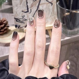 24 Piece Set Nail Tips, Smoke Color, Crystal, Bewitching Dark Style, Girly Nail