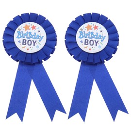 The Lord of the Tools 2PCS Blue Birthday Boy Rosette Badge Birthday Award Ribbon Badge Pin Brooch Decorations for Kids Boys Birthday Party Decoration Supplies 160x75mm