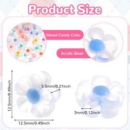 200Pcs Flower Beads for Jewelry Making, Transparent Mix Candy Colors Frosted Acrylic Flower Beads for Bracelet Making, 12mm Cute Flowers Shape Bead for Mak Earrings Necklace DIY Crafts Decoration