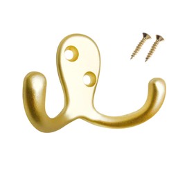 HOWTOOL Double Prong Towel Hook 5 Pack Champagne Brass with Screws