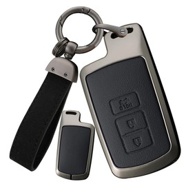 ontto 3 buttons Key Fob Cover Fit for Toyota Avalon Camry Corolla Highlander RAV4 2012-2019 Smart Alloy Leather Key holder Shell case keyring keychain protector accessories Black B