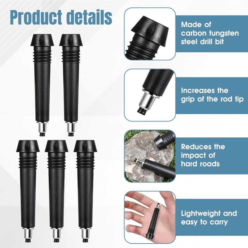 5 Pack Trekking Pole Carbide Tips Universal Hiking Rod End