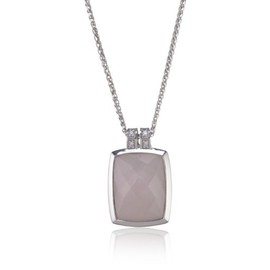 ESPRIT Women Necklace 925 Sterling Silver 6 Zirconia Colourless 1 Rose Quartz Pink 42-45 cm Esnl92012B420 Swank Rose