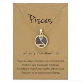Gold Star Sign Coin Constellation Pendant Chain Necklace – Night – Pisces (19th February - 20th March) - Zodiac Constellation Horoscope Celestial Astrology Jewellery - Women Men Gift