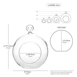 WGV Hanging Terrarium Globe, Width 4", Height 4.75", DIY Air Succulent Planter, Clear Glass Vase Orb with Flat Bottom, Candle Holder for Windowsill Outdoor Garden Decor, 6 Pieces Bulk