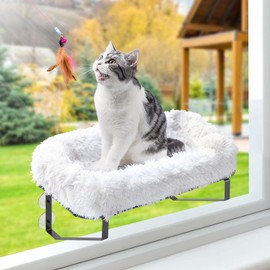 Cat Window Perch, Large Cats & Kittens Hammock Window Bed Metal Frame with Thermal Blankets & 6 Strong Suction Cups as Cat Wall Furniture Tree Accessories for Sunbathing Napping Overlooking