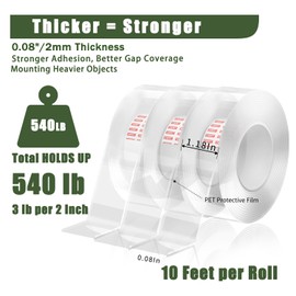 SWRT - Paquete de 3 cintas resistentes de doble cara de 1.18 x 10 pies, 0.08 pulgadas de grosor, cinta adhesiva fuerte, cinta de montaje reutilizable, multiusos para el hogar, la oficina y proyectos