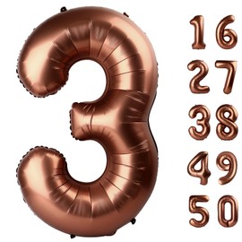 40 Inch Dark Brown Balloon Number 3 Balloon,Number Balloons Chocolate Big Giant Jumbo Number 3 Foil Mylar Balloons for 13th Birthday Party Anniversary Events,Wedding Anniversary Party Decorations