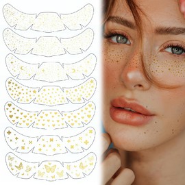 NHQZ 7Stück Glitzer Sommersprossen Tattoo, Goldene Tattoo Folie, Wasserfestes Freckle Design, Glitzernde Gesicht Tattoos, Party Zubehör