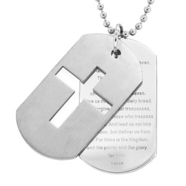 West Coast Jewelry Men's Stainless Steel Bible Verse Lord's Prayer Double Dog Tag Pendants