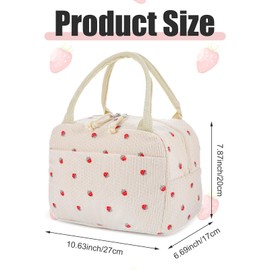 VKWE Lunch Bag for Women Men Kids Cute Corduroy Lunch Tote Bags Reusable Insulated Lunch Box Large Capacity Reusable Insulated Cooler for Work Picnic Travel (Beige Strawberry)