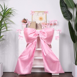 Yiaoyinnz Pink Bow Birthday Party Decoration Giant Coquette Bows 41x26in with 12 Small Bowknot Wall Hanging Decor 4.7x6.7in for Bachelorette Baby Shower Wedding Engagement Bridal Supplies Favors