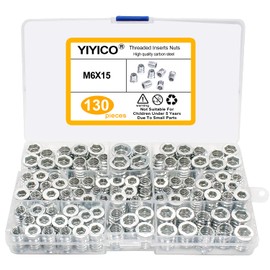 Screw-in Nut Threaded Insert Wood Screw Sleeves 130 Pieces M6 Threaded Bushing Hex Nuts Assortment Made of Galvanised Steel for Wooden Furniture (M6 x 15 130 Pieces)